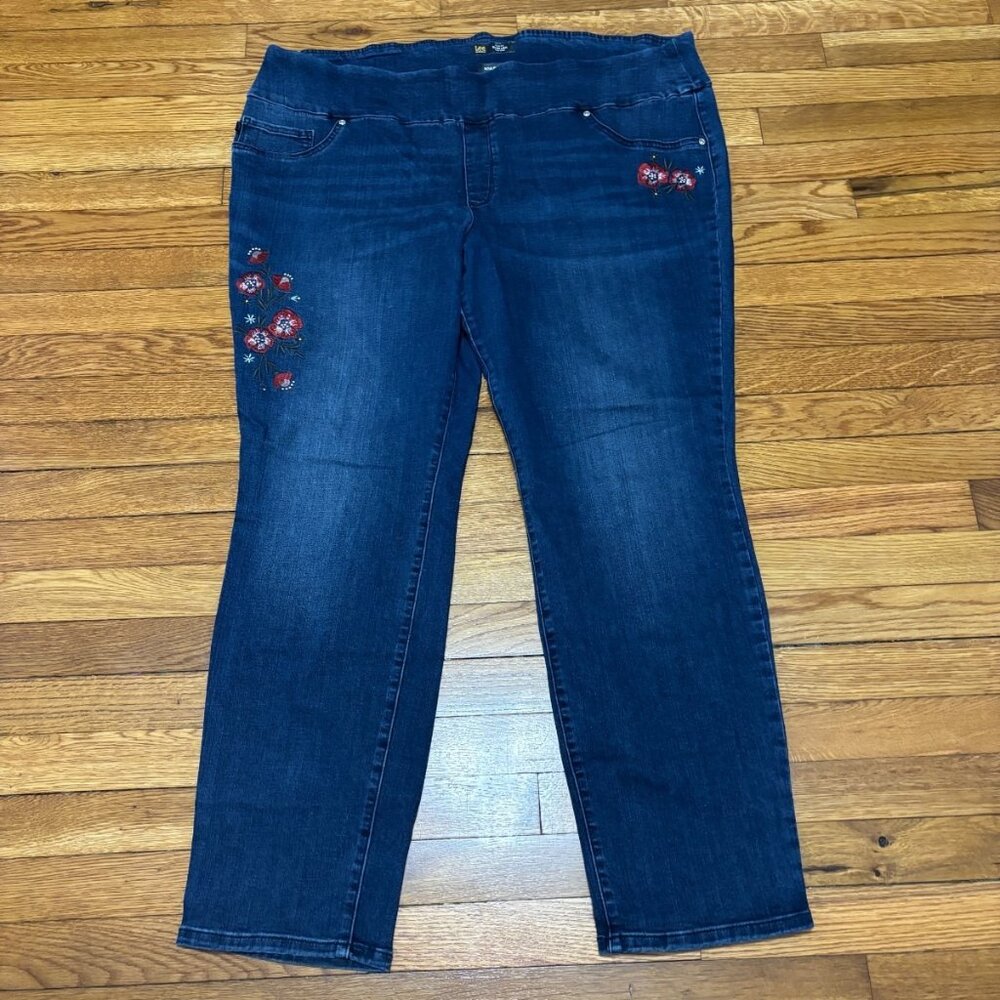 Lee Womens Sculpting Pull On Jeans Sz 22W Blue Slim Leg Slim Fit Mid Rise Denim